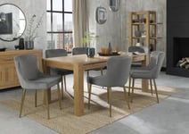 Bentley Designs Turin Light Oak 6-10 Seater Extending Dining Table with 8 Cezanne Grey Velvet Chairs - Gold Legs