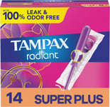 Tampax Pearl Tampons, Super Plus Absorbency w LeakGuard Braid Unscented 14 count