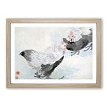 Big Box Art Two Roosters by Ren Yi Framed Wall Art Picture Print Ready to Hang, Oak A2 (62 x 45 cm)
