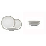 Denby 380048781 Elements 12 Piece Dinner Set, Grey & 380048944 Elements 4 Piece Pasta Bowl Set, Grey