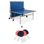 Table de ping pong outdoor bleue, avec 4 raquettes et 6 balles, pour