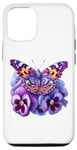 Coque pour iPhone 12/12 Pro Papillon Violet Pensée florale Démence Sensibilisation à la maladie d'Alzheimer