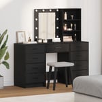 3-delars sminkbord med LED svart laminat