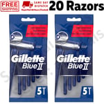 20 x Gillette Blue 2 Disposable Razors Twin Blade Mens Shaving (4 Pack of 5's)