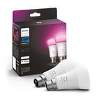 Philips Hue White and Colour Ambiance Smart Bulb Twin Pack LED [B22 Bayonet Cap] - 800 Lumens 60W Equivalent. for Home Indoor Lighting, Livingroom and Bedroom, 2 Count (Pack of 1)