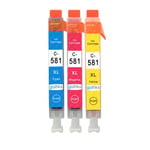 3 C/M/Y Printer Ink Cartridges to replace Canon CLI-581 XL non-OEM/Compatible