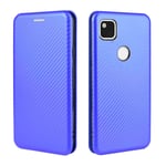 HAOTIAN Case for Google Pixel 4a 5G(6.2") Flip Wallet Cover with [Card Slots], Anti-Scratch Carbon Fiber PC + Shockproof TPU Inner Protective + Ring Stand Holder. Blue