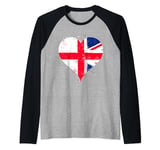 Cool English Flag with Union Jack I Love England or Love UK Raglan Baseball Tee