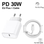 Chargeur et câble UE-Original Pour Apple PD 30W Chargeur Rapide USB-C Pour iPhone 14 13 12 11 Pro MAX Poly X