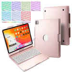iPad Pro 12.9 Keyboard Case BECEMURU 7-color Backlight Wireless Bluetooth Keyboard 360° Rotate Stand Aluminum Alloy and ABS Protective Clamshell Case for iPad Pro 12.9(2020/2018 model) (Rose Gold)