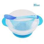 Bowl With Spoon Sucker Utensil Baby Feeding Dish Blue