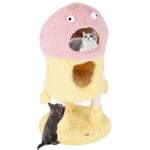 COSTWAY 3-vånings kattträd, lite monsterdesign, originalkatttorn med 2 lägenheter, sisal-skrapstolpe, hängande leksaker Färg: Rosa + gul