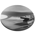 Round Mouse Mat (bw) - Retro Record Player Vinyl  #36130