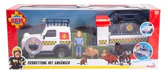 Simba- Sam Le Pompier Sauvetage, remorque Rabattable pour Station, véhicule avec lumière, Figurine, Animaux, Accessoires, L : 34 cm, à partir de 3 Ans, 109252624