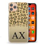 Personalised Initials Phone Case For Huawei P30 Pro (2019), Black Monogram, Initials on Yellow Leopard Print Hard Phone Cover