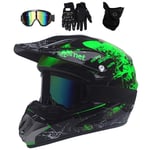 UIGJIOG Motocross Helmet, with Goggles Mask Gloves, Youth Kid Full-Face Off Road Motorcycle Crash Helmet, MTB BMX Downhill Quad Bike Enduro Racing Dirt Bike Helmet,Green,XL(58~59cm)