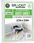 Brackit 4pc Biodegradable Large Plastic Dust Sheets for Decorating - 2.7m x 3.6m (12ftx 9ft) 20 Micron - Embossed White Plastic Sheets for Painting - Waterproof Sheets for Painting & Covering