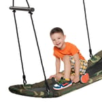 COSTWAY Kids Nest Swing, Hanging Platform Boat Surfing Tree Swings with Handles and Soft Padded Edge, Square Swing Seat for Garden Playground (Army Green)
