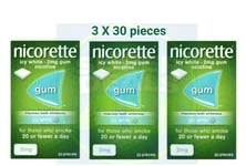 3 X 30 Nicorette Gum 2mg Icy White Gum.