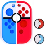 Pokemon Pokeball Nintendo Switch Joy-Con Silicone Covers and 2 Pokeball Thumb Grips/Caps/Covers - Red & Blue Soft Rubber Skin Cases for Joy-Con Controllers