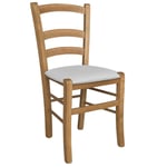 Chaise En Bois Venezia Noyer Clair Avec Assise Rembourrée Similicuir Gris Clair