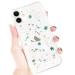 LAPOPNUT Real Flowers Case for iPhone 11 Pro Case Dried Flower Clear Case Girls Glitter Floral Cover Soft Resin Art Craft Bling Protective Case for iPhone 11 Pro,Green