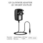 Power Supply UK Plug 12V 2A AC/DC For SANNCE CCTV DVR Camera Kits UK