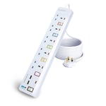 Extension Lead with USB Slots,13A 5 Way Socket Extensions with Individual Switches,2 USB (2.4A) Plug Extension Mountable Surge Protection Extension Cord for Home Office - White