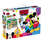 Lisciani, Puzzle dans la valisette, pour enfants à partir de 4 ans, 60 pièces, 2 en 1 Double Face Recto / Verso avec le dos à colorier - Disney Mickey Mouse 73894