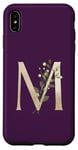 Coque pour iPhone XS Max Monogramme élégant couleur prune M avec verdure aquarelle