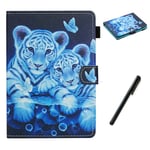 HereMore Universal Case for 10 Inch Tablet with Pen, Leather Stand Cover Protective Shell for Fusion5 10.1, iPad 10.2", Samsung Tab A 10.1/S2 9.7", Huawei MediaPad T3 10, Lenovo Tab E10, Tiger
