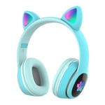 Over Ear Music Casque sans fil Casque de chat brillant 7 lumières respiratoires de couleur, Bleu