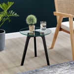 Malmo Beech Wood Scandi Inspired Side Table Small 40cm With Round Tempered Glass Top and Wooden Legs