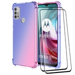 Alamo Colorful Gradient Case for Motorola Moto G10 / G20 / G30, Clear Soft TPU Silicone Cover with Shockproof Bumper [ with 2 Packs Tempered Glass Screen Protector ] - Pink Gold