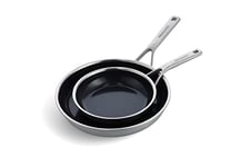 KitchenAid Multi-Ply Stainless Steel PFAS-Free Ceramic Non-Stick 20 cm and 28 cm Frying Pan Set, 3-Ply, Induction, Multi Clad, Silver