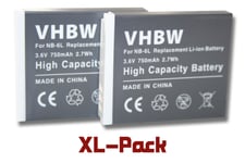 2 x batterie Li-Ion 750mAh (3.6V) pour appareil photo digital Canon série Ixus et Powershot, par ex. 25 IS, 310 HS, D20, S90, etc. Remplace : NB-6L.