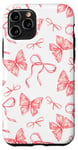 Coque pour iPhone 11 Pro Ruban corail motif nœuds Coquette aquarelle Art