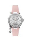 Vivienne Westwood Orb Pastelle Silver Crystal Set Dial with Orb Charm Pink Leather Strap Ladies Watch, One Colour, Women