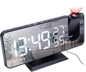 DollaTek Radio projection alarm clock LED large screen display temperature and humidity electronic clock for bedroom kitchen gift - Black shell White digital