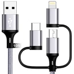 Câble de charge multi rapide 3 en 1 [MFi-Certified] Câble de charge rapide USB de 3 m avec ports Lightning/Type C/Micro USB pour Phone,iPad,Samsung Galaxy,Huawei,Xiaomi,Sony Xperia,LG,HTC et plus