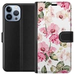 Apple iPhone 13 Pro Max Svart Plånboksfodral Rosa blommor