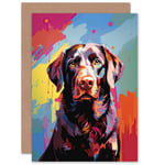 Chocolate Labrador Retriever Dog Lover Gift Pet Portrait Colourful Artwork Painting Sealed Greeting Card Plus Envelope Blank inside