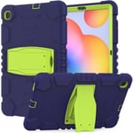 Samsung Galaxy Tab S6 Lite silikonfodral med kickstand - Marinblå / Lime Blå