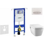 Duofix - Bâti-support pour wc suspendu avec plaque de déclenchement Sigma50, blanc alpin + Tece One - toilette japonaise et abattant, Rimless,
