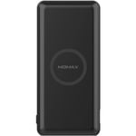 Momax 10000mah Premium USB- C PD & Wireless Fast Charging Power Bank- Black, Support 10W Fast Wireless Charging, 20W PD (Power Delivery), Samsung, LG, Moto,QC 3.0, Fast Charge, Three Power Output, Slim & Lightweight Design