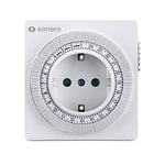 sonero® Interrupteur horaire mécanique pour Prise, minuterie 24 Heures, 96 Segments de Commutation, Interrupteur Marche/Auto, IP20, 3500 Watts, Blanc