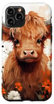 iPhone 11 Pro Cute Baby Highland Cow with Flowers Calf Animal Spring Case