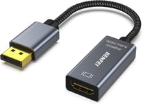 Adaptateur DisplayPort vers HDMI 4 K@60 Hz, DP vers HDMI Compatible avec HP, ThinkPad, AMD Nvidia Desktop et Plus, Gris