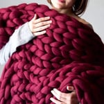 Chunky Knit Throw Blanket burgundy, Knitted Blankets 100% Hand Made Stylish & Cosy Beautiful Home Decor Throw, Couch, Bed, Chair, Sofa, Gift- 100x150cm