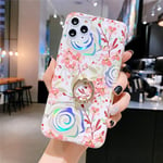 Ultrathin Phone Case for iphone 11 Colorful Laser Flower Series IMD TPU Mobile Phone Case With Ring Bracket Rhinestones, for iPhone 11 (Color : Lyre Coral KC4)